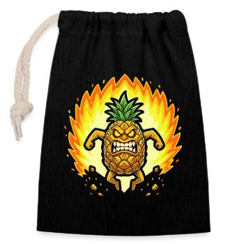 Angry pineapple with flames - Closable cotton gift bag (14x20cm) - black - Front