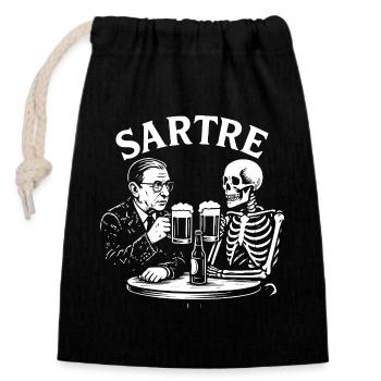 Sartre drinking beer with Skeleton - Closable cotton gift bag (14x20cm) - black - Front