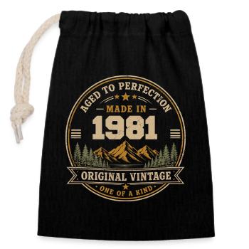 1981 Retro 1981 Vintage 1981 Gift 1981 - Closable cotton gift bag (14x20cm) - black - Front