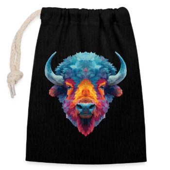 Bison - Closable cotton gift bag (14x20cm) - black - Front