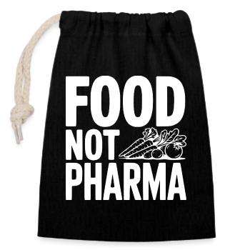 Food Not Pharma - Closable cotton gift bag (14x20cm) - black - Front