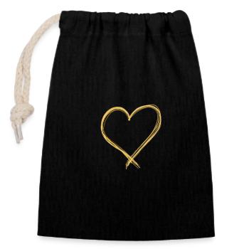 Golden Heart – Art minimal au trait Love Design - Sac cadeau en coton avec cordon (14 x 20 cm) - noir - Devant