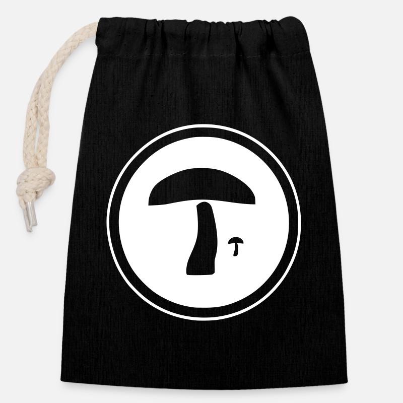 two mushrooms in circle - Closable cotton gift bag (14x20cm) - black