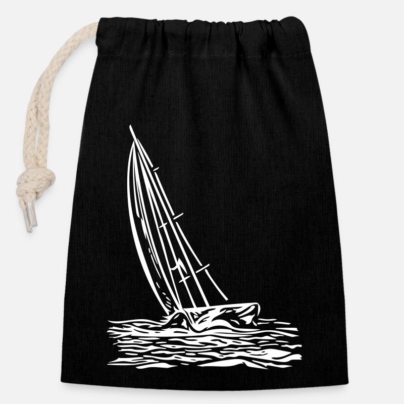 Segelboot am Wind - Verschließbarer Geschenkbeutel aus Baumwolle (14x20cm) - Schwarz