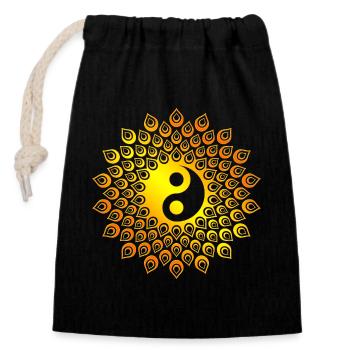 Yin Yang Taiji in Lebensblume orange - Verschließbarer Geschenkbeutel aus Baumwolle (14x20cm) - Schwarz - Vorne