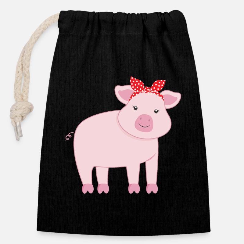 Pig pigs - Closable cotton gift bag (14x20cm) - black
