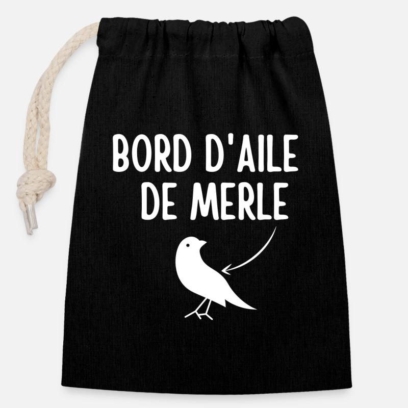 Merle, expression, bord d'aile de merle - Sac cadeau en coton avec cordon (14 x 20 cm) - noir