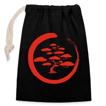 Red Japanese tree - Closable cotton gift bag (14x20cm) - black - Front