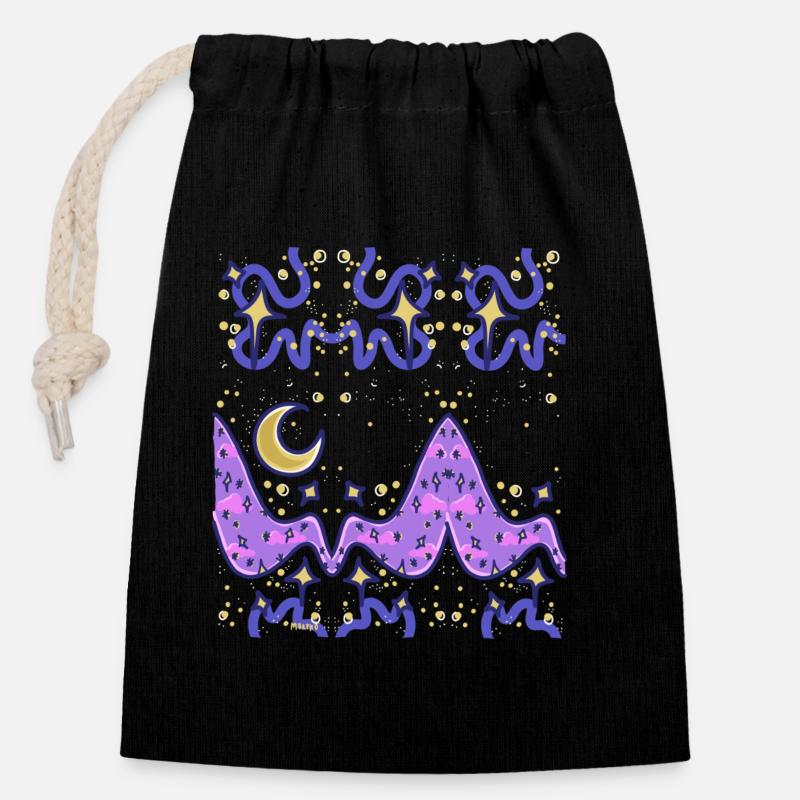 Funky Night Sky - Closable cotton gift bag (14x20cm) - black