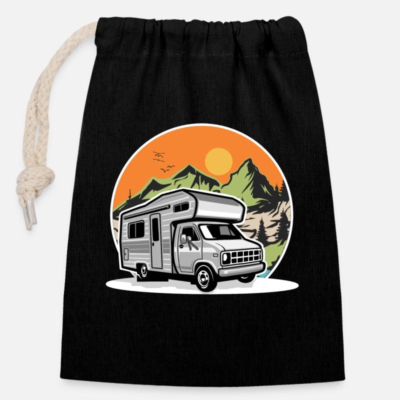 Camping Camper Campen - Verschließbarer Geschenkbeutel aus Baumwolle (14x20cm) - Schwarz