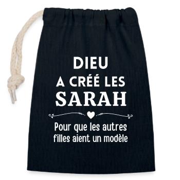 Sarah, prénom Sarah, anniversaire Sarah - Sac cadeau en coton avec cordon (14 x 20 cm) - bleu marine - Devant