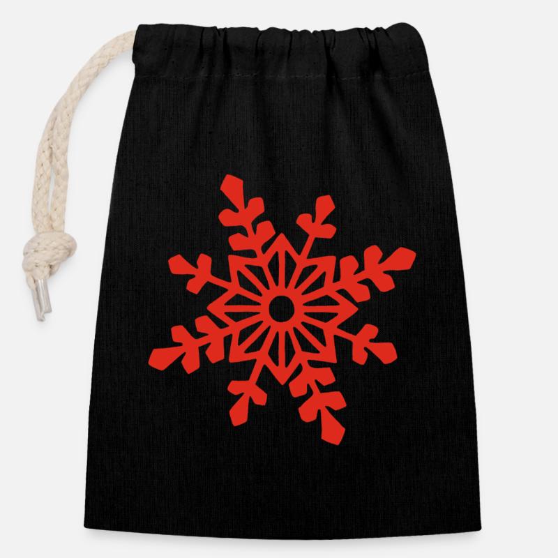 Flocon de neige rouge - Sac cadeau en coton avec cordon (14 x 20 cm) - noir