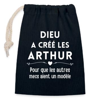 Arthur, prénom Arthur, anniversaire Arthur - Sac cadeau en coton avec cordon (14 x 20 cm) - bleu marine - Devant