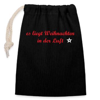 es liegt weihnachten in der Luft - Verschließbarer Geschenkbeutel aus Baumwolle (14x20cm) - Schwarz - Vorne