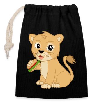 Mignon bébé lion avec sandwich - Sac cadeau en coton avec cordon (14 x 20 cm) - noir - Devant