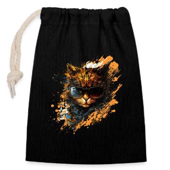 Fearless and wild: Badass cat! - Closable cotton gift bag (14x20cm) - black - Front