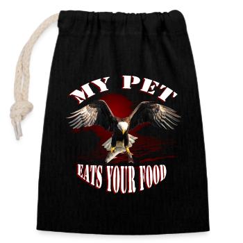 my pet eats your food eagle fish - Closable cotton gift bag (14x20cm) - black - Front