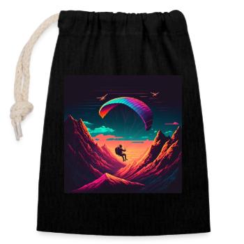 Vaporwave style, paragliding in nature - Closable cotton gift bag (14x20cm) - black - Front