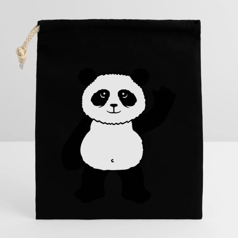 Upright standing panda bear waves friendly Closable cotton gift bag (14x20cm)