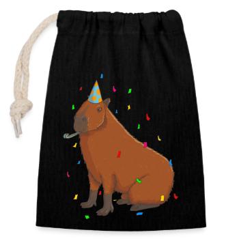 Anniversaire de Capybara - Sac cadeau en coton avec cordon (14 x 20 cm) - noir - Devant