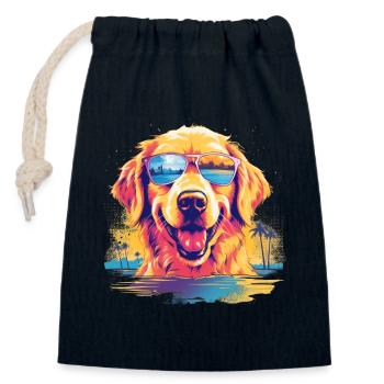 Funny Golden Retriever Dog With Sunglasses - Closable cotton gift bag (14x20cm) - navy - Front