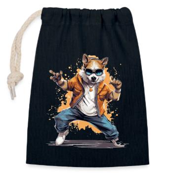 Cool dancing dog ideal for kids - Closable cotton gift bag (14x20cm) - navy - Front