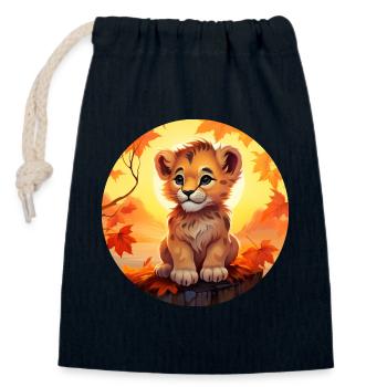 Lion cub in autumn foliage - Romantic sunset desi - Closable cotton gift bag (14x20cm) - navy - Front
