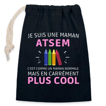 Maman atsem cadeau pour mère assistante maternelle - Sac cadeau en coton avec cordon (14 x 20 cm) - bleu marine - Devant