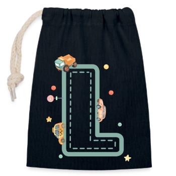 Buchstabe l Fahrzeug - personalisiertes Kindergeschenk - Verschließbarer Geschenkbeutel aus Baumwolle (14x20cm) - Navy - Vorne