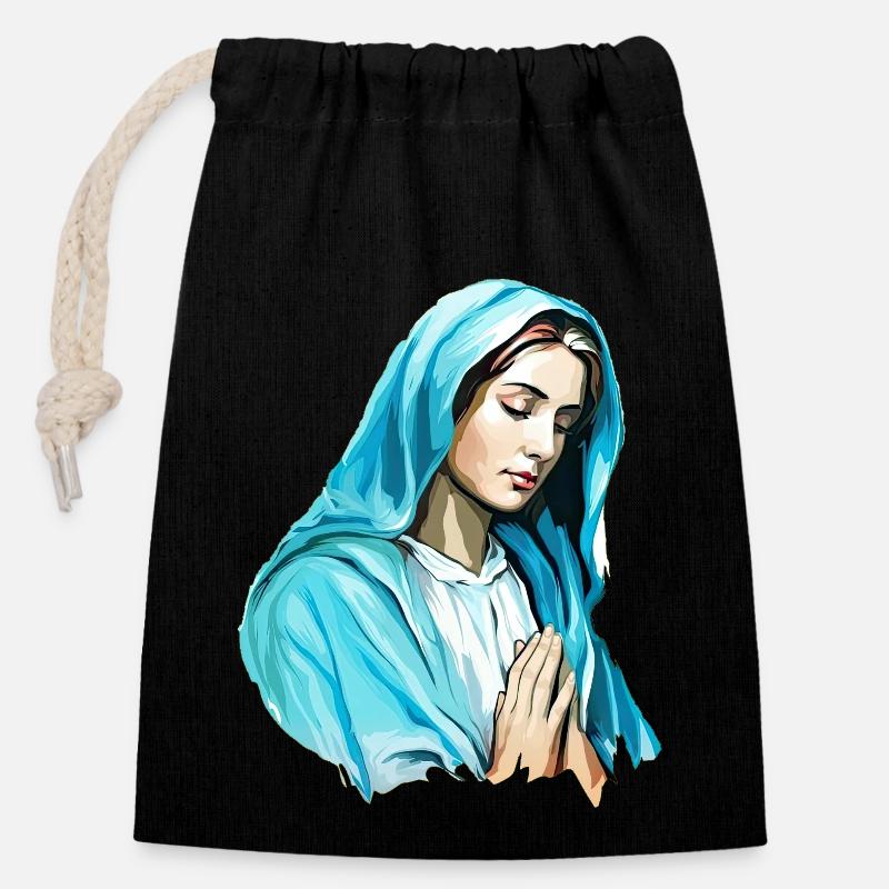Sainte Marie Marie Vierge Marianne Vierge Marie Sainte - Sac cadeau en coton avec cordon (14 x 20 cm) - noir