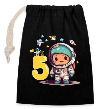 5e anniversaire du petit astronaute - Sac cadeau en coton avec cordon (14 x 20 cm) - noir - Devant