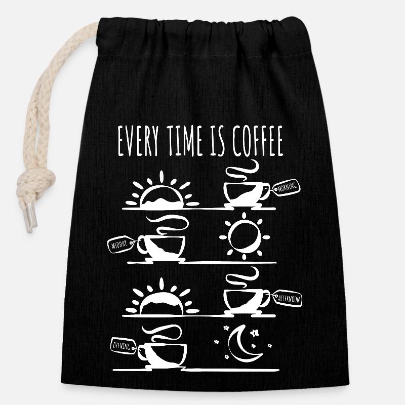 Every Time is Coffee White - Closable cotton gift bag (14x20cm) - black