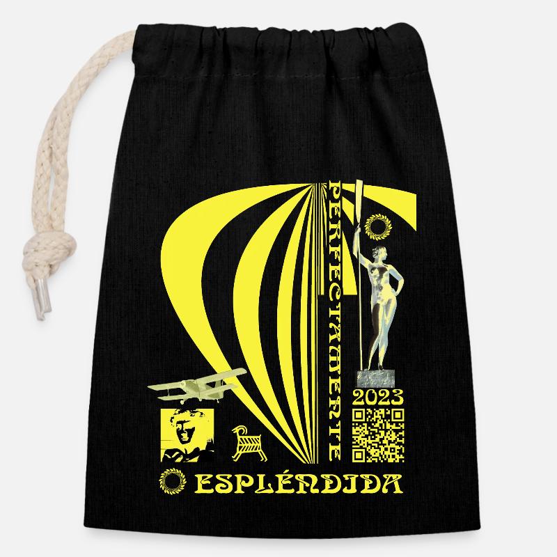 Perfectly splendid. Yellow. - Closable cotton gift bag (14x20cm) - black