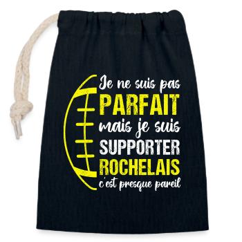 Supporter rochelais cadeau rugby La Rochelle - Sac cadeau en coton avec cordon (14 x 20 cm) - bleu marine - Devant