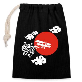 White Airplane and Red Sun - Closable cotton gift bag (14x20cm) - black - Front
