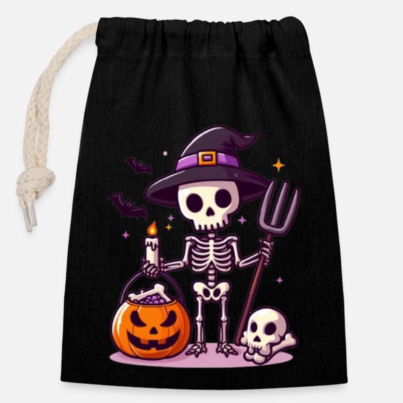 squelette halloween - Sac cadeau en coton avec cordon (14 x 20 cm) - noir