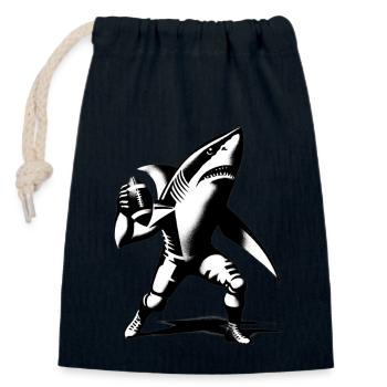 Shark Playing American Football StreetART Banksy Style - Closable cotton gift bag (14x20cm) - navy - Front