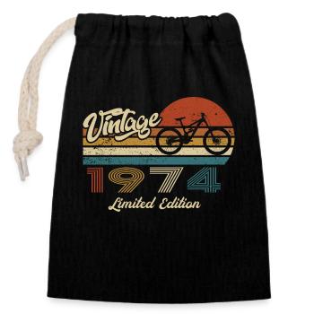 50th Birthday 1974 Vintage Retro Bicycle Cyclist - Closable cotton gift bag (14x20cm) - black - Front