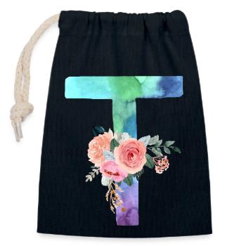 Lettre T watercolor - Sac cadeau en coton avec cordon (14 x 20 cm) - bleu marine - Devant