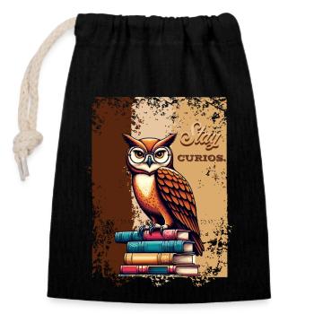 STAY CURIOUS - Closable cotton gift bag (14x20cm) - black - Front