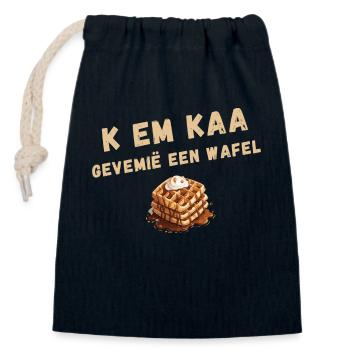 K EM KAA, GEVEMIË A WAFFLE. Chemise en dialecte anversois - Sac cadeau en coton avec cordon (14 x 20 cm) - bleu marine - Devant
