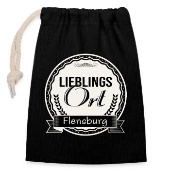 Lieblingsort Flensburg - Verschließbarer Geschenkbeutel aus Baumwolle (14x20cm) - Schwarz - Vorne