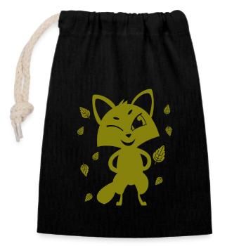 Fox - Animal, Zoo, Animal Lover, Nature Conservation - Closable cotton gift bag (14x20cm) - black - Front