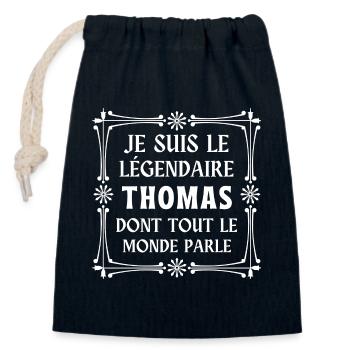 Thomas, prénom Thomas, je suis Thomas - Sac cadeau en coton avec cordon (14 x 20 cm) - bleu marine - Devant