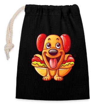 Hot Dog Hund Wurst Fast Food Lecker Lustig Humor - Verschließbarer Geschenkbeutel aus Baumwolle (14x20cm) - Schwarz - Vorne