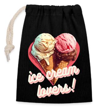 ice cream lovers! - Verschließbarer Geschenkbeutel aus Baumwolle (14x20cm) - Schwarz - Vorne