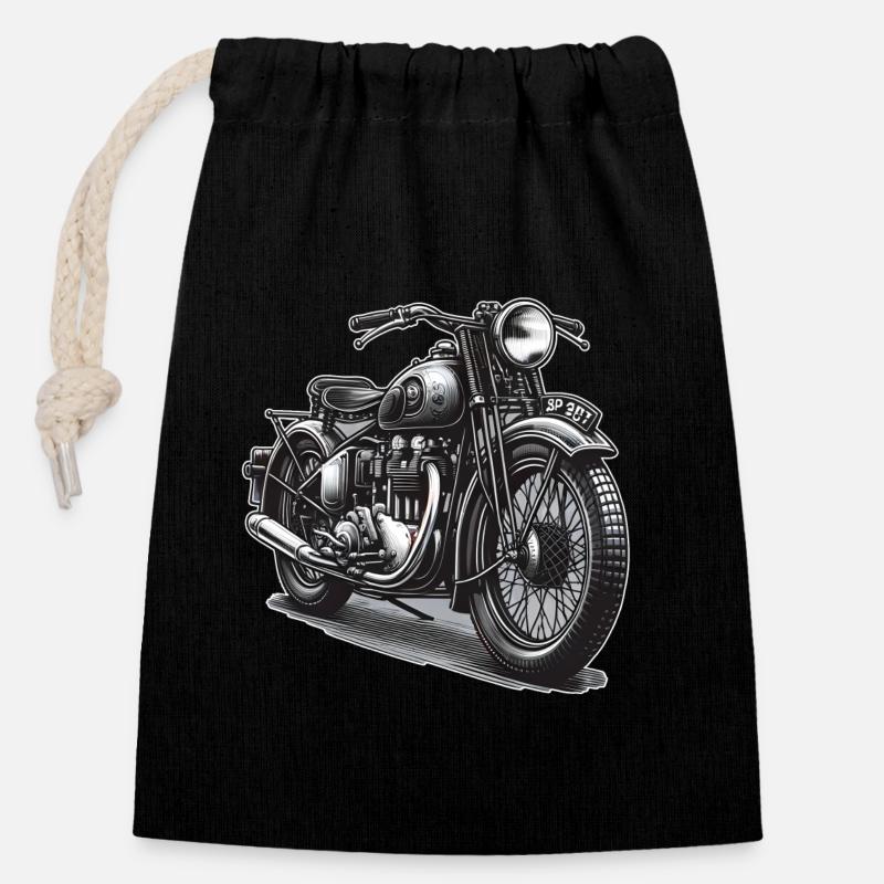 Motorrad Design - Verschließbarer Geschenkbeutel aus Baumwolle (14x20cm) - Schwarz