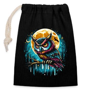 Chouette dans la nuit - Sac cadeau en coton avec cordon (14 x 20 cm) - noir - Devant
