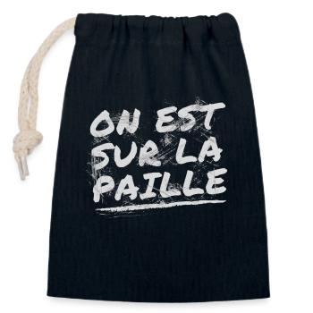 On est sur la paille - Sac cadeau en coton avec cordon (14 x 20 cm) - bleu marine - Devant