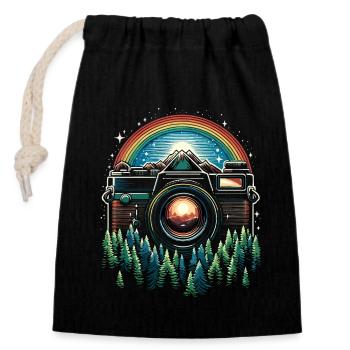 Appareil photo passion - Sac cadeau en coton avec cordon (14 x 20 cm) - noir - Devant